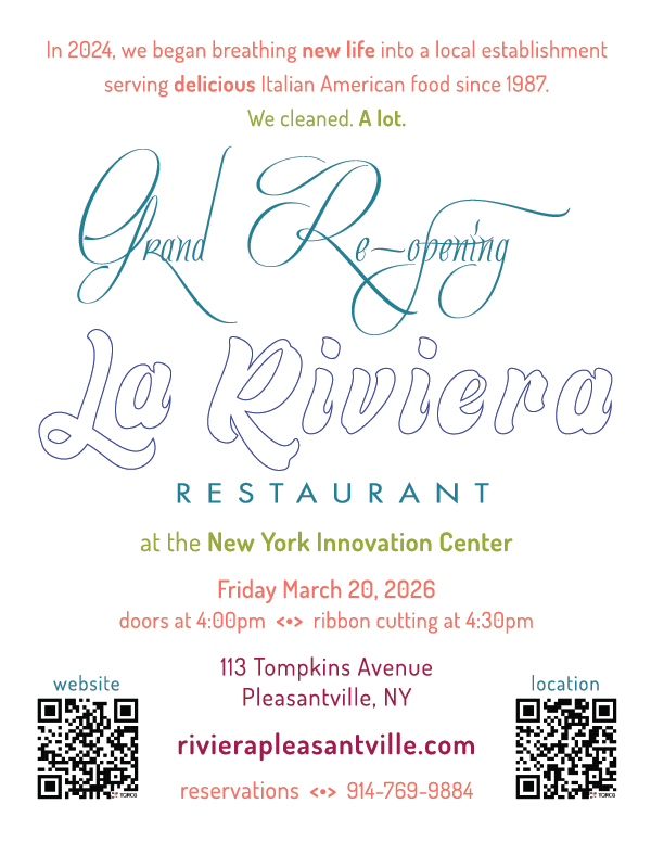 flyer ~*~ Grand re-opening of La Riviera restaurant at the New York Innovation Center building ~*~ 2026-03-20 ~*~ sputnyc